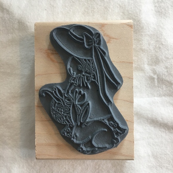 Wood Mounted Girl with Easter Basket Rubber Stamp - Picture 2 of 4